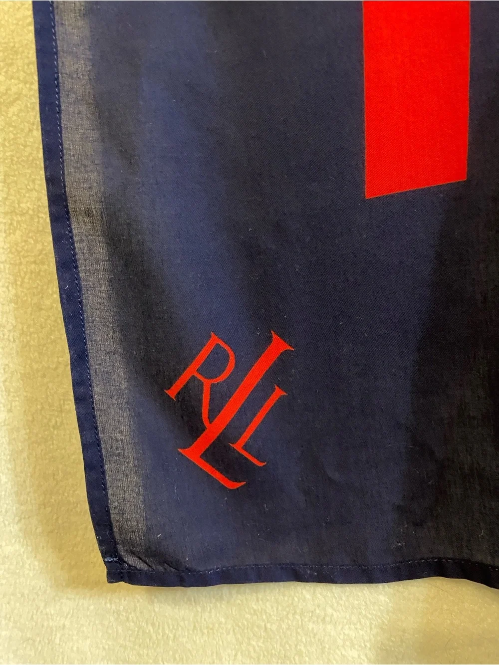NWT Made in USA vintage Lauren Ralph Lauren red navy blue 100% cotton scarf